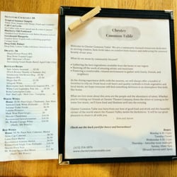 Chester Common Table - Drink menu and mission statement