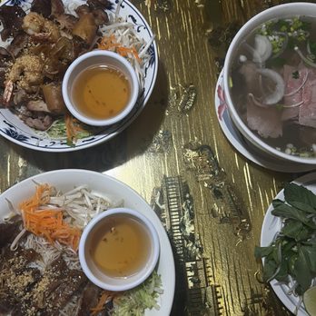 Pho Saigon Kitchen - Top left: grilled combo Bottom left: grilled pork (noodle bowl) Right: Pho - Vietnamese Near Me - Lynchburg, Virginia