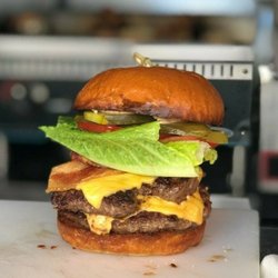 Salt & Fire Food Lab - Classic double BLT burger with applewood bacon, cheese, brioche bun and special sauce