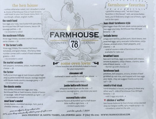 Menu photo 8 Farmhouse 78 Santa Ysabel, CA Menu photo 8 Farmhouse 78 Santa Ysabel, CA