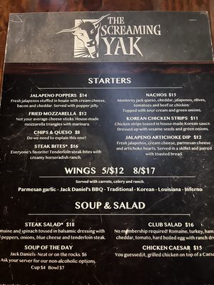 Menu photo 1 The Screaming Yak Spokane, WA Menu photo 1 The Screaming Yak Spokane, WA