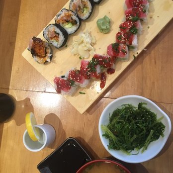 Sushi Spot - Springtime Roll, moonstone roll, seaweed salad & miso soup - Sushi Bars Near Me - Arcata, California Sushi Spot - Springtime Roll, moonstone roll, seaweed salad & miso soup - Sushi Bars Near Me - Arcata, California