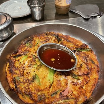 Tomukun Korean Barbeque - Kimchi Haemul Pajeon (Kimchi Seafood Pancake) - Korean Near Me - Ann Arbor, Michigan