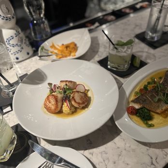 Potente - Scallops, fish, gin drink with mint cucumber and lime the other was made with gin, mint and pineapple - Italian Near Me - Houston, Texas