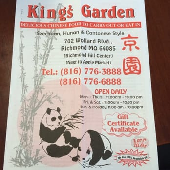King Garden - Menu front - Chinese Near Me - Richmond, Missouri King Garden - Menu front - Chinese Near Me - Richmond, Missouri