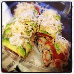 Spy vs. Spy : shrimp tempura, crab, top w/ spicy tuna, avocado, charred scallion sauce, bonito flakes Spy vs. Spy : shrimp tempura, crab, top w/ spicy tuna, avocado, charred scallion sauce, bonito flakes