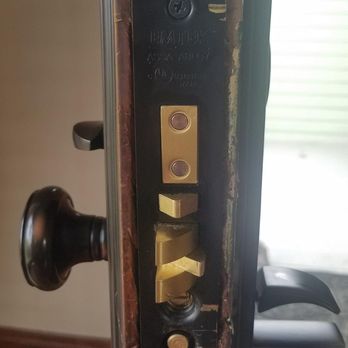 D&M Locksmith - chewed up wood, scratched hardware and from the side it actually bows outward in the middle. - Keys & Locksmiths Near Me - Anaheim, California D&M Locksmith - chewed up wood, scratched hardware and from the side it actually bows outward in the middle. - Keys & Locksmiths Near Me - Anaheim, California