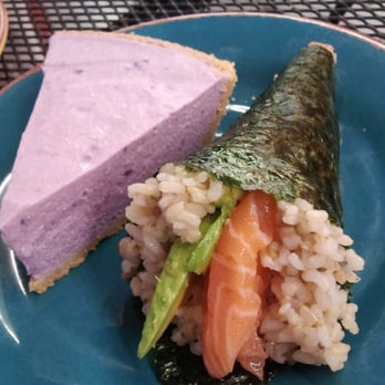 Dragon Kitchen Brown Rice Sushi - Homemade Ube Cheesecake and Salmon handroll - Japanese Near Me - Hilo, Hawaii Dragon Kitchen Brown Rice Sushi - Homemade Ube Cheesecake and Salmon handroll - Japanese Near Me - Hilo, Hawaii
