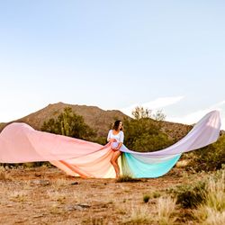 Cactus & Pine Photography - rainbow mom to be wearing rainbow baby maternity gown in Phoenix AZ by photographer Amber, Cactus & Pine Photography LLC