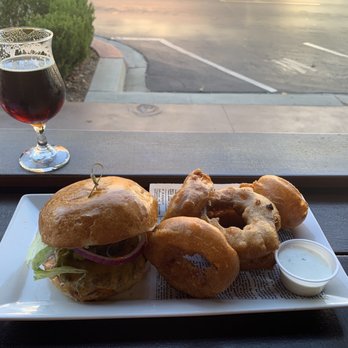 The State - State burger with onion rings - Whiskey Bars Near Me - Rancho Cucamonga, California The State - State burger with onion rings - Whiskey Bars Near Me - Rancho Cucamonga, California
