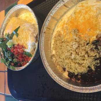 Cafe Mexicali - Sweet pork burrito (left) and Barbacoa enchiladas (right) - Mexican Near Me - Fort Collins, Colorado