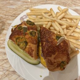 Buffalo Chicken Sandwich with fries