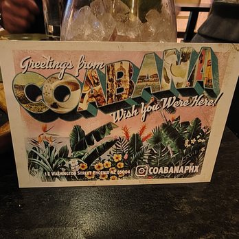 Coabana - Postcard that comes with the bill - Cuban Near Me - Phoenix, Arizona