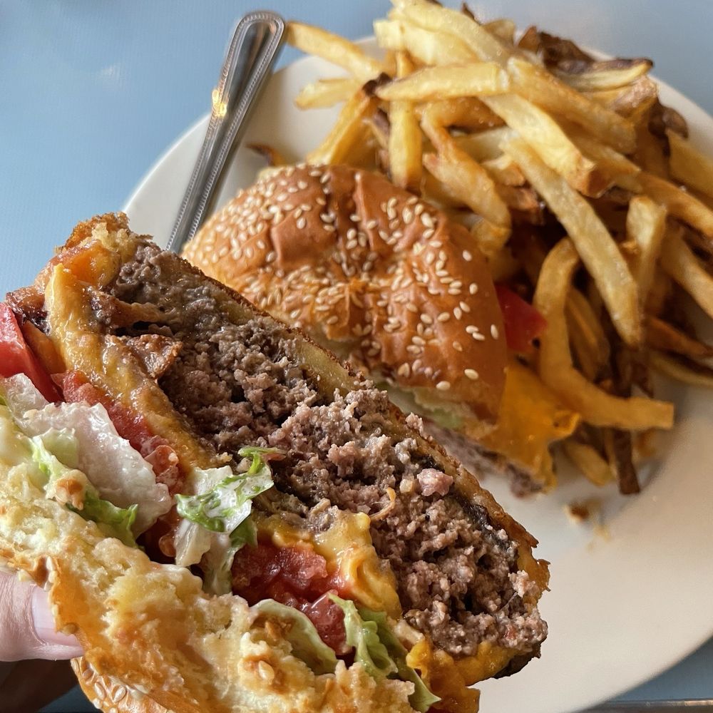 High Hat Cafe - Burger with cheddar and bacon - Southern Near Me - New Orleans, Louisiana