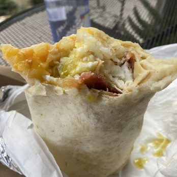 Courtyard Cafe - American Burrito with bacon, egg whites, hash browns, cheese and avocado. - Cafes Near Me - Los Angeles, California