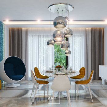 DSB - a modern dining room with blue and white decor - General Contractors Near Me - Dania Beach, Florida