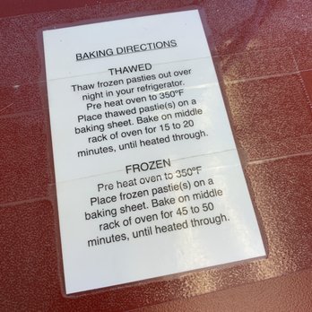 Lehto's Pasties - Baking directions - Specialty Food Near Me - St. Ignace, Michigan