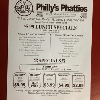 Philly's Phatties - Front of menu - Pizza Near Me - Oaklyn, New Jersey Philly's Phatties - Front of menu - Pizza Near Me - Oaklyn, New Jersey