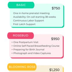 Marshley HypnoBirthing Educator and Doula - Doula service prices for June 2024-September 2024.