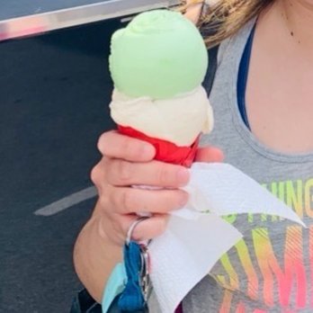 Dorp Creamery - My sister's 2-scoop waffle cone of pandan and lychee strawberry :) ! - Food Trucks Near Me - San Antonio, Texas Dorp Creamery - My sister's 2-scoop waffle cone of pandan and lychee strawberry :) ! - Food Trucks Near Me - San Antonio, Texas