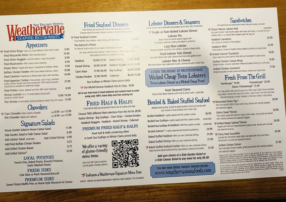 Menu photo 1 Weathervane Seafood Restaurant Dover, NH