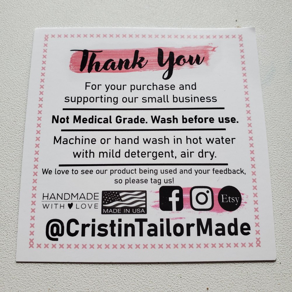 Cristin Tailors - Care instructions for local made face masks - Sewing & Alterations Near Me - Middleborough, Massachusetts Cristin Tailors - Care instructions for local made face masks - Sewing & Alterations Near Me - Middleborough, Massachusetts