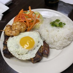 Pork chop, shrimp and egg rice plate Pork chop, shrimp and egg rice plate