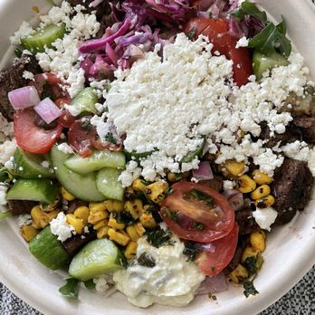 CAVA - Steak + Harissa bowl with some additions. - Mediterranean Near Me - Forney, Texas