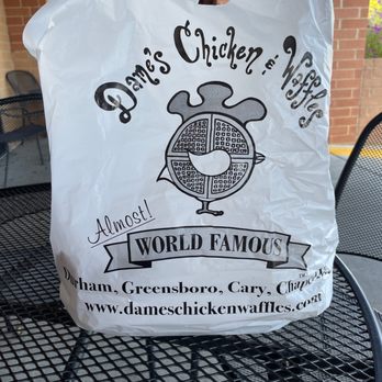 Dame's Chicken and Waffles - Take out bag. - New American Near Me - Cary, North Carolina Dame's Chicken and Waffles - Take out bag. - New American Near Me - Cary, North Carolina