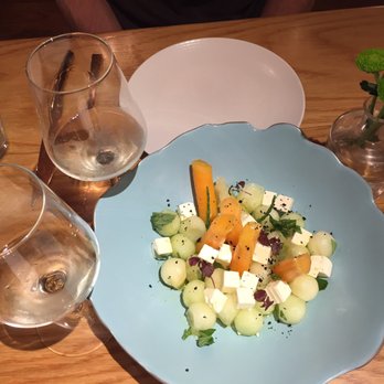 Mil Grito's - melon salad with mint, feta cheese and flecks of black olives - Tapas Bars Near Me - Barcelona, B