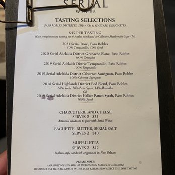 Serial Wines - September 2022 menu - Wineries Near Me - Paso Robles, California