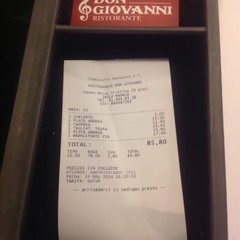 Don Giovanni - Factura - Italian Near Me - Madrid, M