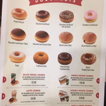 Krispy Kreme - Front of Paper Menu - Donuts Near Me - Manassas, Virginia