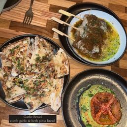 Garlic Bread, Meatball Yakitori, Tomato Milk bread Focaccia Garlic Bread, Meatball Yakitori, Tomato Milk bread Focaccia