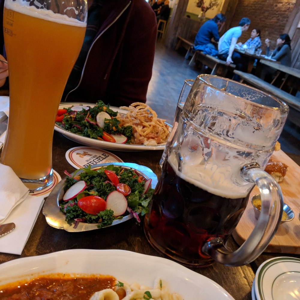 Black Forest - the table and a bit of my Hofbräu Dunkel - Beer Gardens Near Me - Brooklyn, New York Black Forest - the table and a bit of my Hofbräu Dunkel - Beer Gardens Near Me - Brooklyn, New York