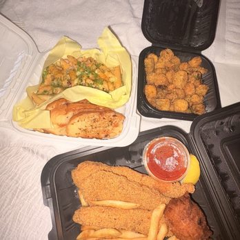 Beau Legs Fish & Chips - 4 cheese pasta tilapia plate and fried okra - Seafood Near Me - Lacey, Washington Beau Legs Fish & Chips - 4 cheese pasta tilapia plate and fried okra - Seafood Near Me - Lacey, Washington