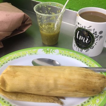 Tamales Doña Emi - Tamale verde con queso and champurrado with a side of salsa. You have to ask for the salsa. - Tamales Near Me - México, D.F., DIF Tamales Doña Emi - Tamale verde con queso and champurrado with a side of salsa. You have to ask for the salsa. - Tamales Near Me - México, D.F., DIF