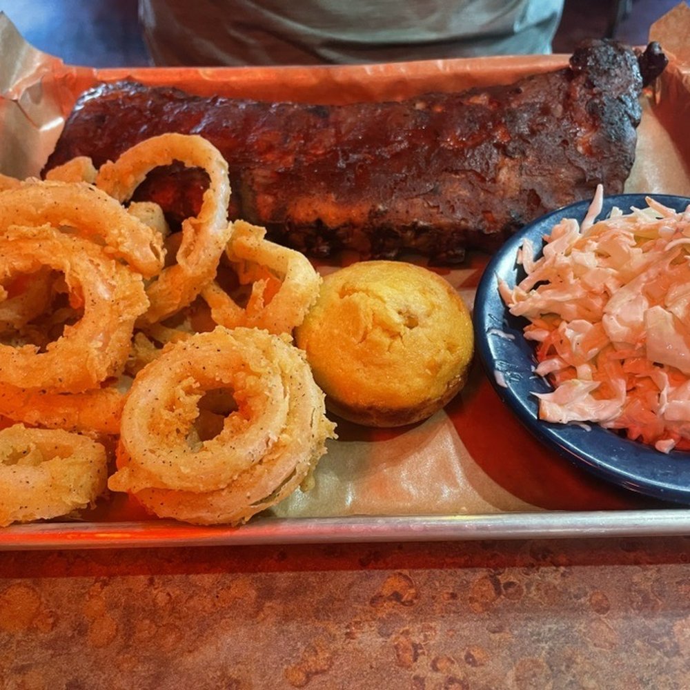 Colt's Pig Stand - Another view of the baby backs, still not looking like a full slab.  Same size tray as the chicken wings, for comparison. - Barbeque Near Me - Ormond Beach, Florida