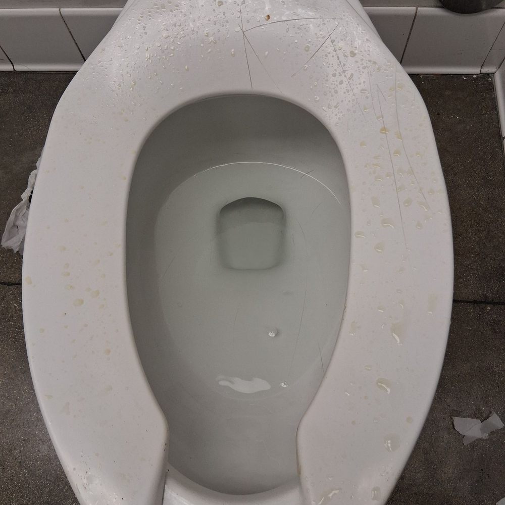 Pee stains no way the janitor cleaned this. This is totally unexpected
