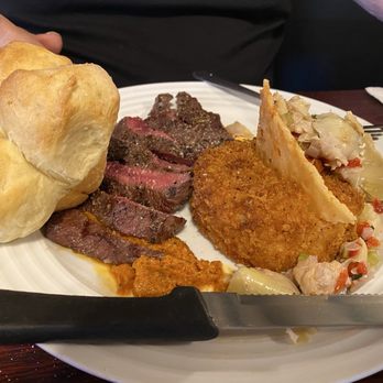 Two Sisters Cafe - Sirloin steak, risotto cake, artichoke salad - American Near Me - Babb, Montana