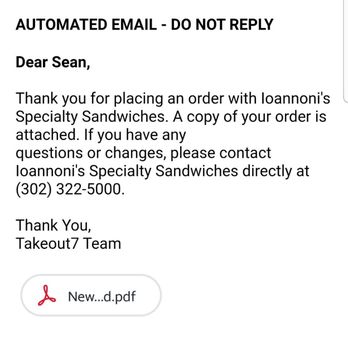 Ioannoni's - No order in their system? - Sandwiches Near Me - New Castle, Delaware
