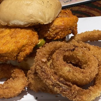 Live Bait - Nashville hot chicken sandwich. This was huge and a good spicy sandwich - Bars Near Me - Orange Beach, Alabama Live Bait - Nashville hot chicken sandwich. This was huge and a good spicy sandwich - Bars Near Me - Orange Beach, Alabama