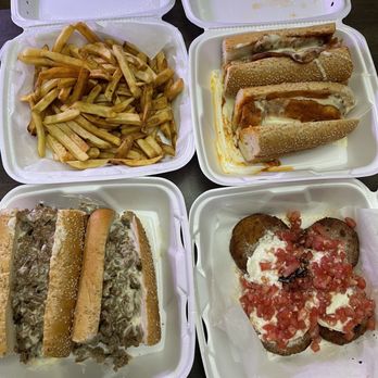 Santinis Grille - Fries, eggplant stack, cheesesteak, sweet & sexy chicken cutlet sandwich. - Sandwiches Near Me - Philadelphia, Pennsylvania Santinis Grille - Fries, eggplant stack, cheesesteak, sweet & sexy chicken cutlet sandwich. - Sandwiches Near Me - Philadelphia, Pennsylvania