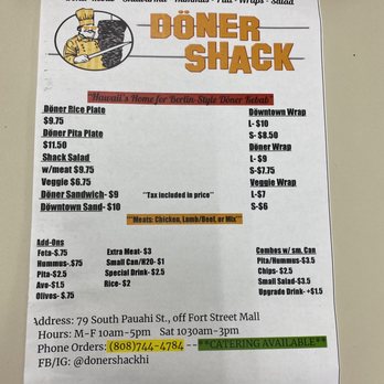 Döner Shack - menu - Middle Eastern Near Me - Honolulu, Hawaii