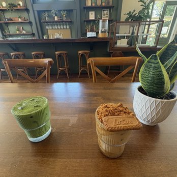 Dandelion Kaffe - Biscoff Latte on the right Cloud Matcha on the left - Coffee & Tea Near Me - Alameda, California Dandelion Kaffe - Biscoff Latte on the right Cloud Matcha on the left - Coffee & Tea Near Me - Alameda, California