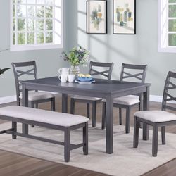 Nick's Furniture - Grey 6 piece dining set. Perfect piece for your dining room.
