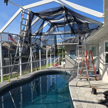 Screen Experts - New screens going on this pool cage. - Door Sales/Installation Near Me - Port Charlotte, Florida Screen Experts - New screens going on this pool cage. - Door Sales/Installation Near Me - Port Charlotte, Florida