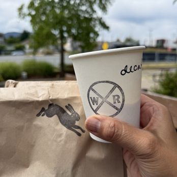 White Rabbit Coffee - Decaf oat milk machiatto and two vegan /gluten free baked goods: donut and pecan bar. - Coffee & Tea Near Me - Nanaimo, British Columbia White Rabbit Coffee - Decaf oat milk machiatto and two vegan /gluten free baked goods: donut and pecan bar. - Coffee & Tea Near Me - Nanaimo, British Columbia