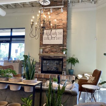 Tru Bru Coffee - the fireplace, with seating area good lighting & plants - Coffee & Tea Near Me - Henderson, Nevada