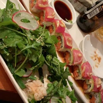 Kabosu - Lemon roll in the back, chilean sea bass in the greenery - Japanese Near Me - Los Angeles, California Kabosu - Lemon roll in the back, chilean sea bass in the greenery - Japanese Near Me - Los Angeles, California